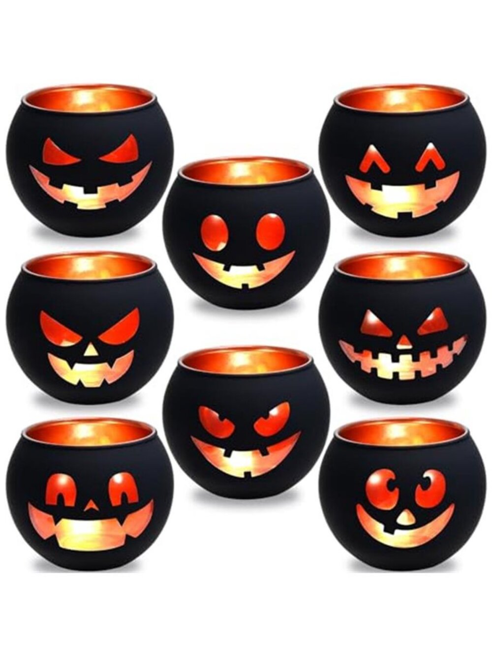 8 Pack Halloween Votive Candle Holders,Black Glass Tealight Holders
